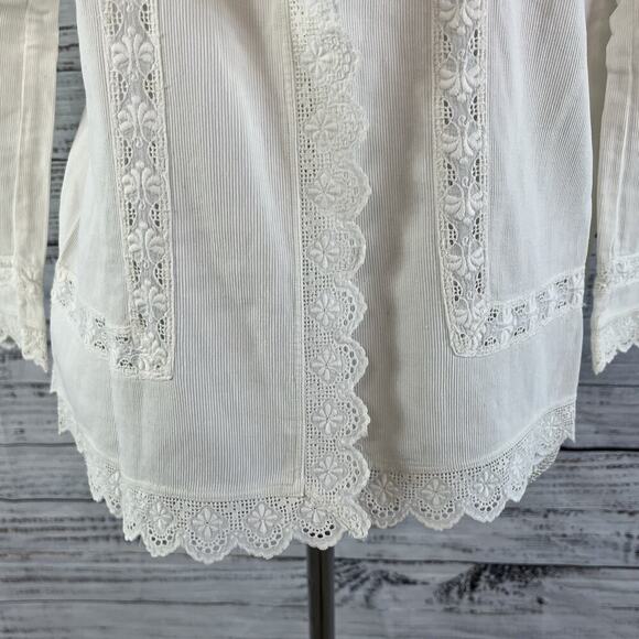 Vintage Ivory Handmade Dressing Bed Jacket Chemise Robe Lace Collar size L/XL - Picture 9 of 16
